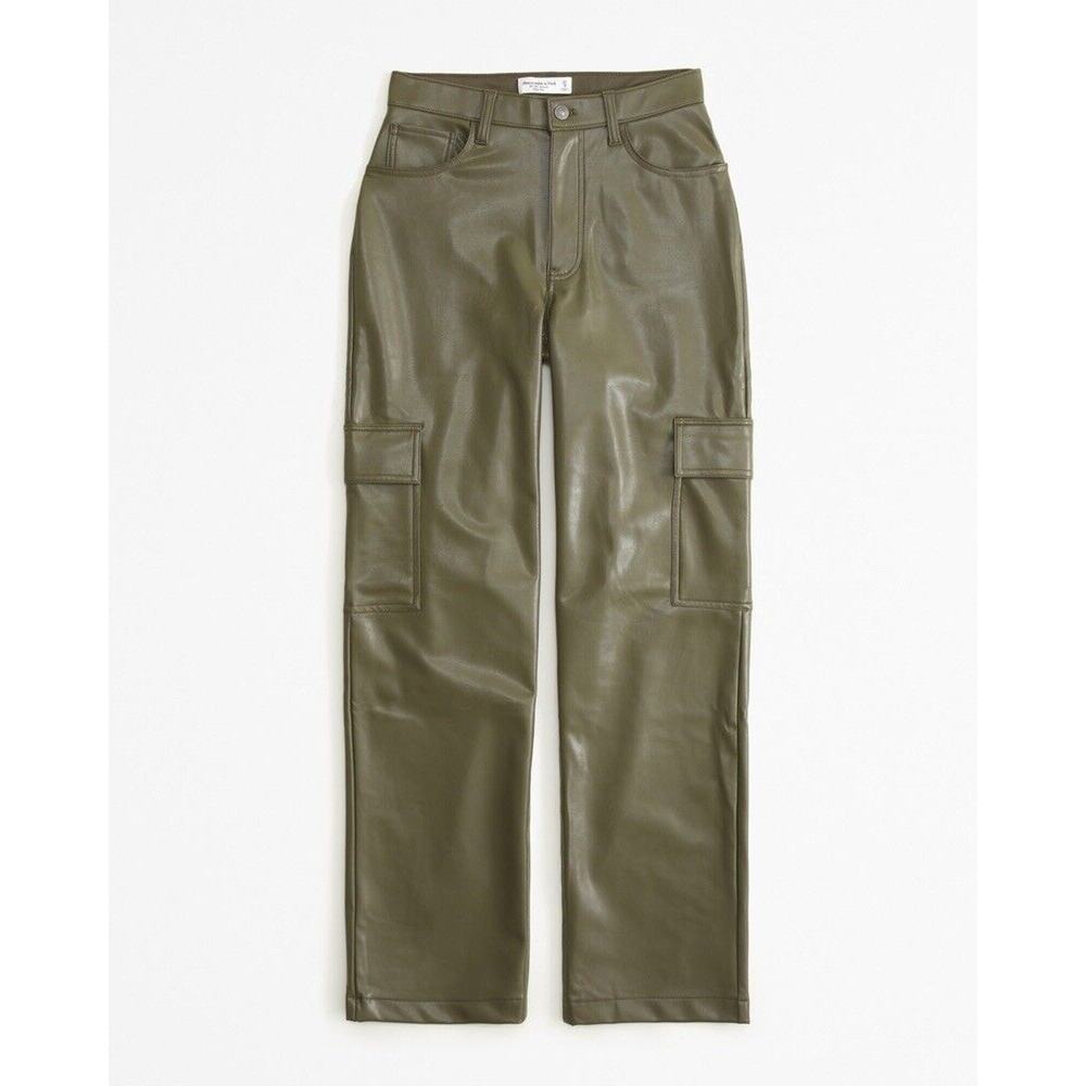 NEW Abercrombie & Fitch Vegan Leather Pants Size 25 0 L High Rise Straight Green